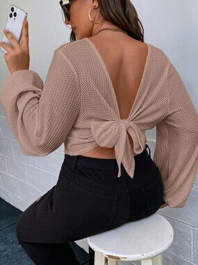 SHEIN Essnce Plus Tie Back Waffle Knit Tee